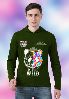 FastColors Printed Men Hooded Neck Dark Green T-Shirt