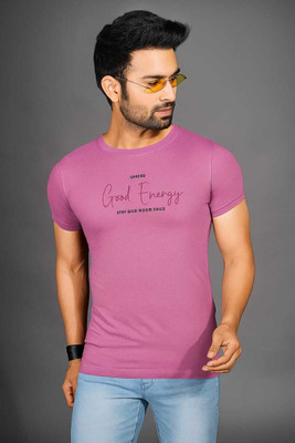 cool berg Typography, Printed Men Round Neck Pink T-Shirt