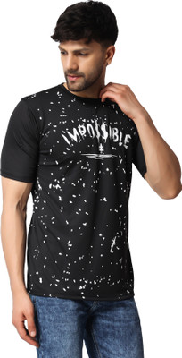 Flirty Printed, Typography Men Round Neck Black T-Shirt