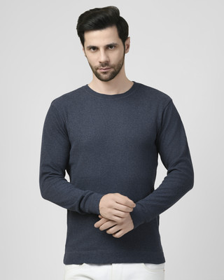 SMASH SMART WEAR Solid Men Crew Neck Blue T-Shirt