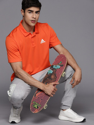ADIDAS Printed Men Polo Neck Orange T-Shirt