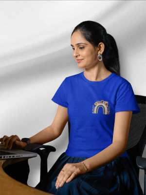 PD CLORI Printed Women Round Neck Blue T-Shirt