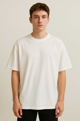 PIDAM Solid Men Round Neck Reversible White T-Shirt