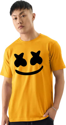 RARFASHIONATER Typography Men Round Neck Yellow T-Shirt