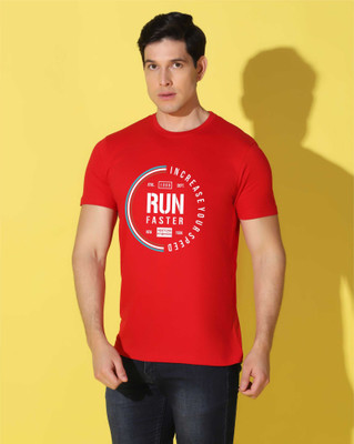 WOOSTRO Printed Men Round Neck Red T-Shirt
