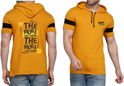 WOOSTRO Printed Men Round Neck Yellow, White T-Shirt