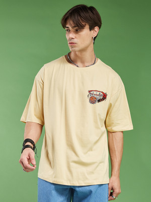 METRONAUT Printed Men Crew Neck Beige T-Shirt