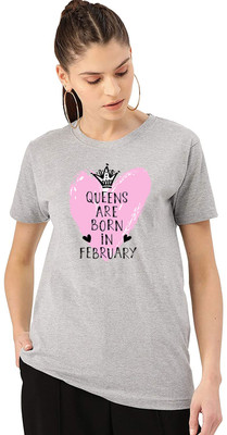 I KING Printed, Typography Women Round Neck Grey T-Shirt
