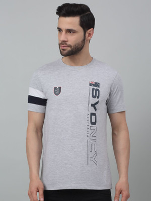 CANTABIL Printed Men Round Neck Grey T-Shirt