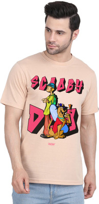 T-STORE Printed Men Round Neck Pink T-Shirt