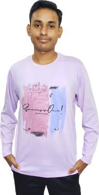Mineset Fashion Printed Men Round Neck Purple T-Shirt