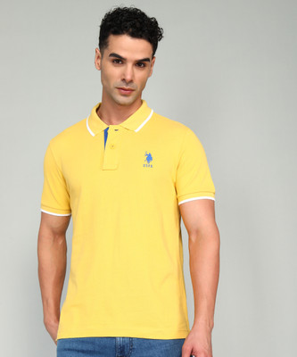 U.S. POLO ASSN. Solid Men Polo Neck Yellow T-Shirt