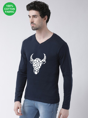 FRISKERS Graphic Print Men V Neck Navy Blue T-Shirt