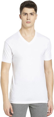 JOCKEY Solid Men V Neck White T-Shirt