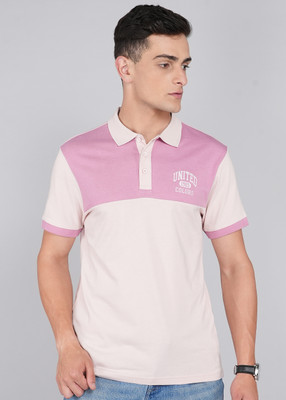 United Colors of Benetton Solid Men Polo Neck Pink T-Shirt