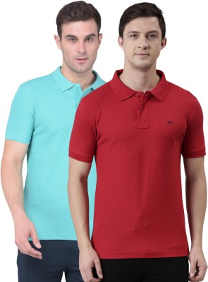 Force NXT Solid Men Polo Neck Red, Blue T-Shirt