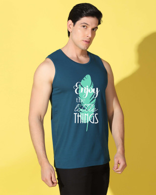 WOOSTRO Printed Men Round Neck Dark Blue T-Shirt