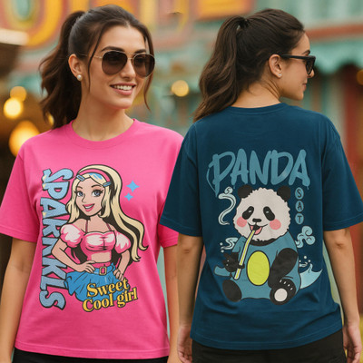 Fabflee Printed Women Round Neck Multicolor T-Shirt