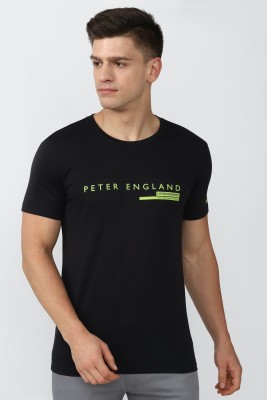 PETER ENGLAND Printed Men Round Neck Black T-Shirt