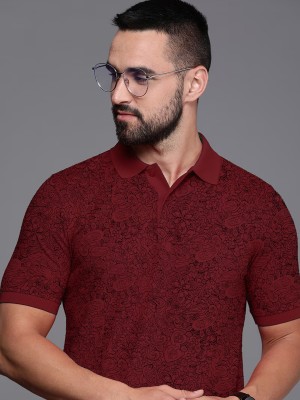 ADORATE Printed Men Polo Neck Maroon T-Shirt