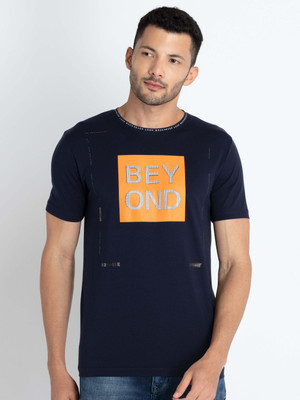 Status Quo Printed, Typography Men Round Neck Navy Blue T-Shirt