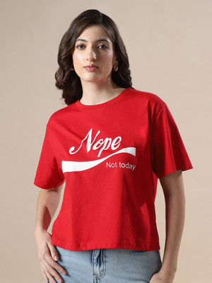 Globus Printed Women Round Neck Red T-Shirt