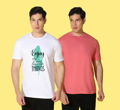 WOOSTRO Typography, Solid Men Round Neck White, Pink T-Shirt