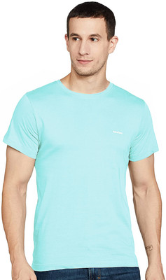 Bumchums Solid Men Round Neck Light Blue T-Shirt