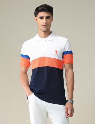 U.S. POLO ASSN. Colorblock Men Polo Neck White T-Shirt