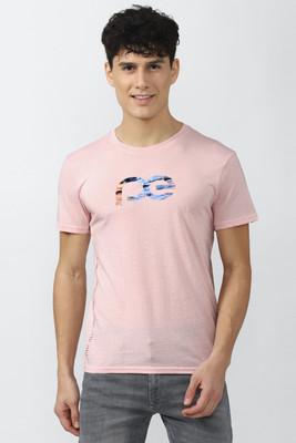 PETER ENGLAND Typography Men Round Neck Pink T-Shirt