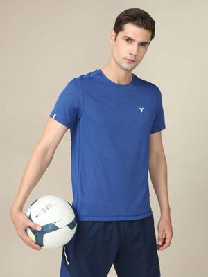 TECHNOSPORT Solid Men Round Neck Blue T-Shirt