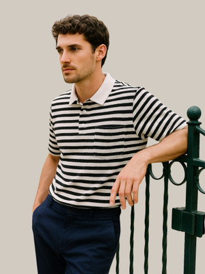 YOUNICK Striped Men Polo Neck Black T-Shirt