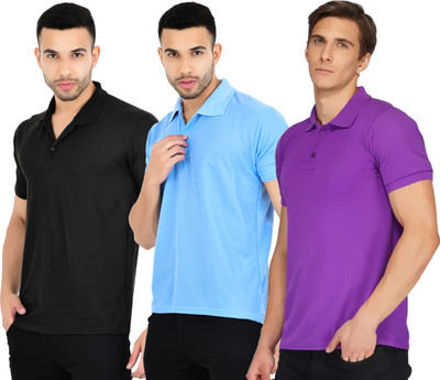 YUALIN CREATION Solid Men Polo Neck Multicolor T-Shirt