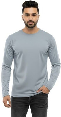 Estixx Solid Men Round Neck Grey T-Shirt