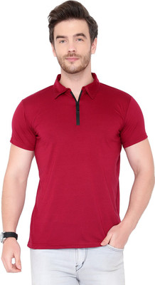 Moordale Fab Solid Men Polo Neck Maroon T-Shirt
