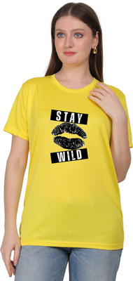 zoomonline Typography Women Round Neck Yellow T-Shirt