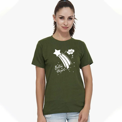 Nilan Tees Wear Printed Women Round Neck Light Green T-Shirt