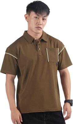 BEYOUNG Solid Men Polo Neck Brown T-Shirt