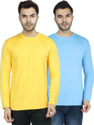 INDIZO Solid Men Round Neck Blue, Yellow T-Shirt
