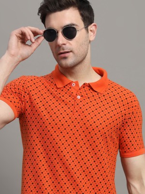 R ARHAN Solid Men Polo Neck Orange T-Shirt