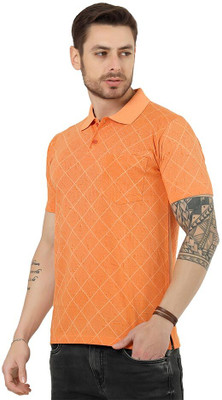 COLORTRAIT Printed Men Polo Neck Orange T-Shirt