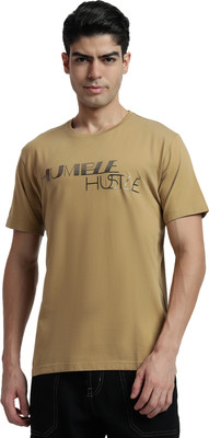 Rare Bond Stuidos Printed Men Round Neck Beige T-Shirt