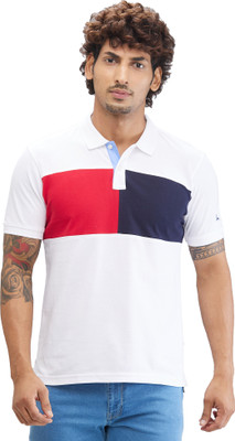 PARX Self Design Men Polo Neck White T-Shirt