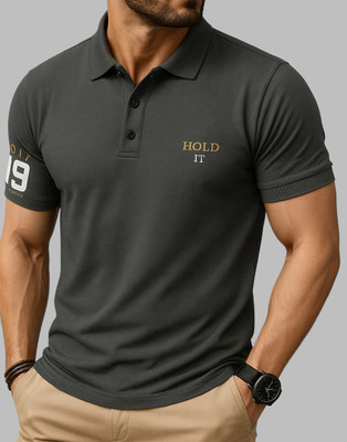 TAZO Solid Men Polo Neck Grey T-Shirt
