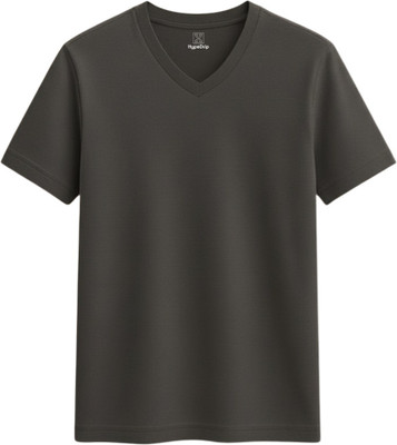 HypeDrip Solid Men V Neck Grey T-Shirt