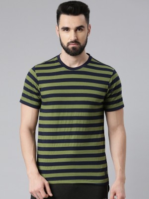 Force NXT Striped Men Round Neck Green, Navy Blue T-Shirt