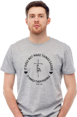 Witty Curls Printed Men Round Neck Grey T-Shirt