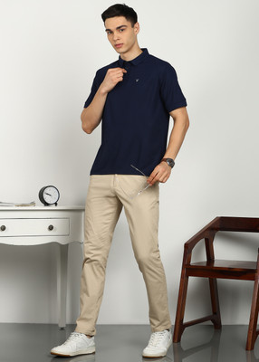 FUBAR Solid Men Polo Neck Dark Blue T-Shirt