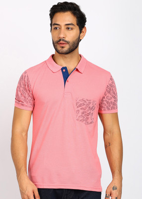 METRONAUT Printed Men Polo Neck Pink T-Shirt