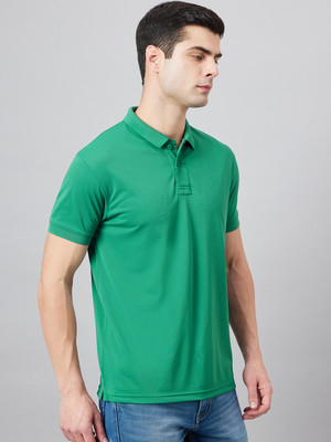 98 Degree North Solid Men Polo Neck Dark Green T-Shirt